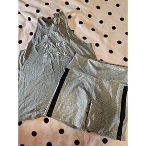 VS PINK OUTFIT GREY BIKE SHORTS TANK TOP L SET